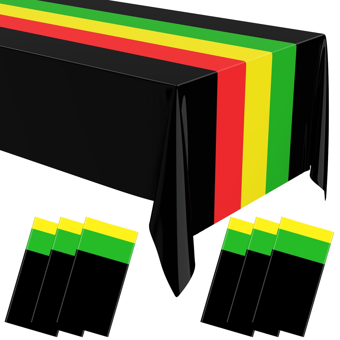 Oudain 6 Pcs Africa Flag Tablecloth Rectangle Plastic Tablecloth Disposable Table Cloths for Country Flag Table Cover for Family Kitchen Dining Decoration, 54 x 108 in(Black 1)