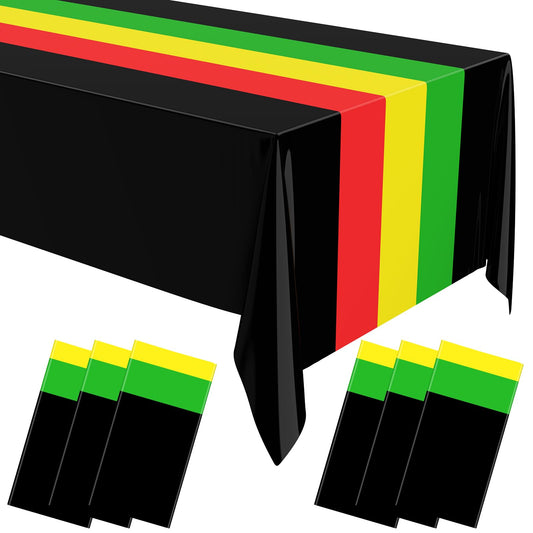 Oudain 6 Pcs Africa Flag Tablecloth Rectangle Plastic Tablecloth Disposable Table Cloths for Country Flag Table Cover for Family Kitchen Dining Decoration, 54 x 108 in(Black 1)