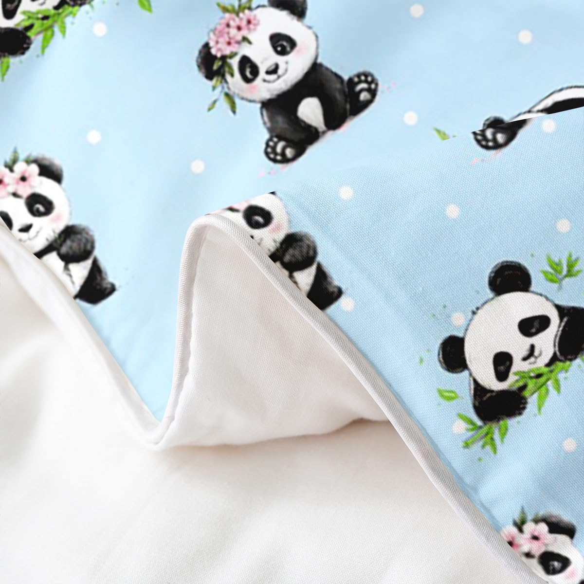 Manfei Kawaii Panda 100% Cotton Duvet Cover Set Twin Size, Cute Panda Print Bedding Set 2pcs, Cartoon Animals Theme Quilt Cover, Kids Girls Teens Room Decor, 1 Pillowcase,No Comforter