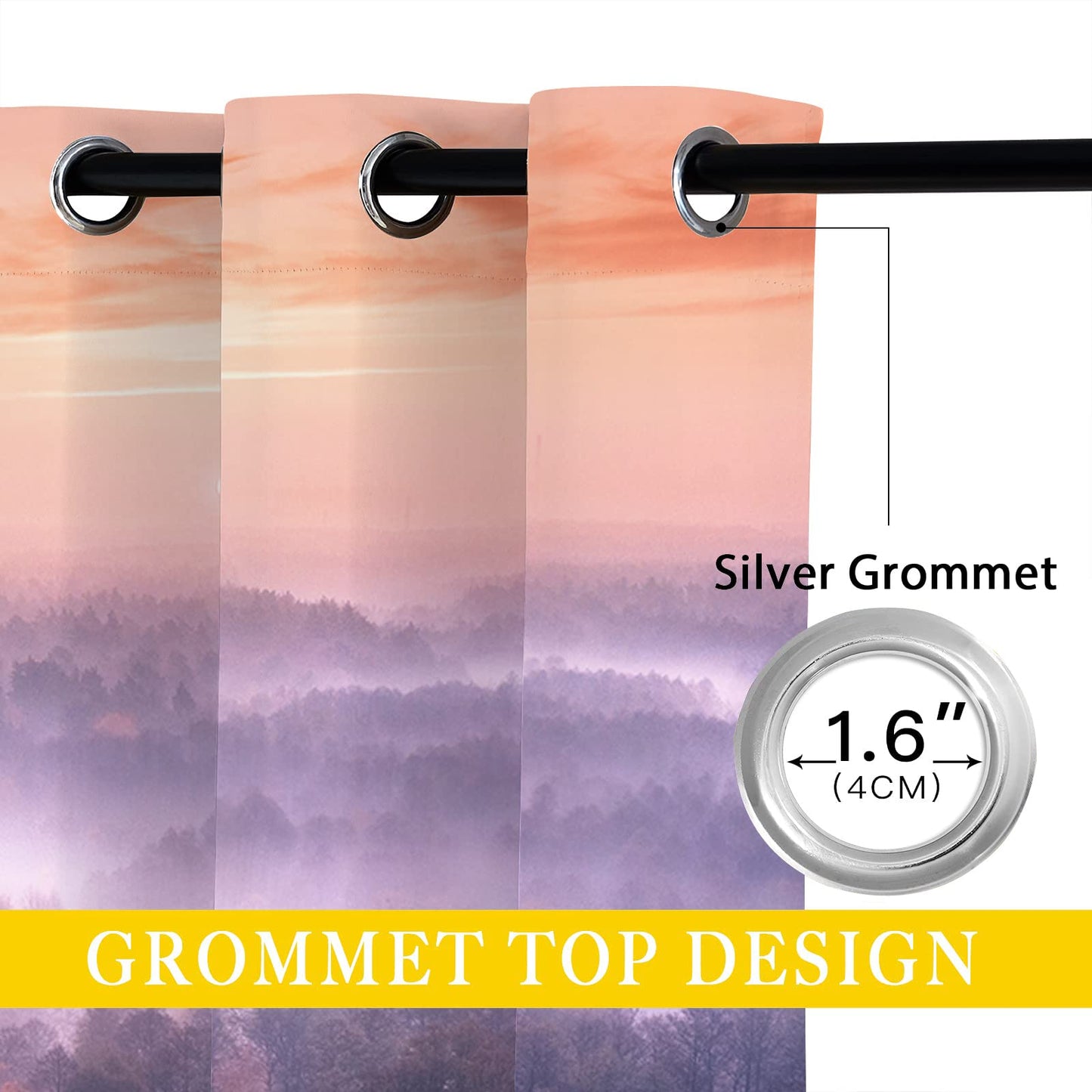 Autumn Forest Blackout Curtains for Girls Boy Home Decor, Rustic Nature Misty Foggy Red Woodland Grommet Thermal Insulated Drapes Darkening Window Curtain for Bedroom Living Room, 42 x 45 Inch