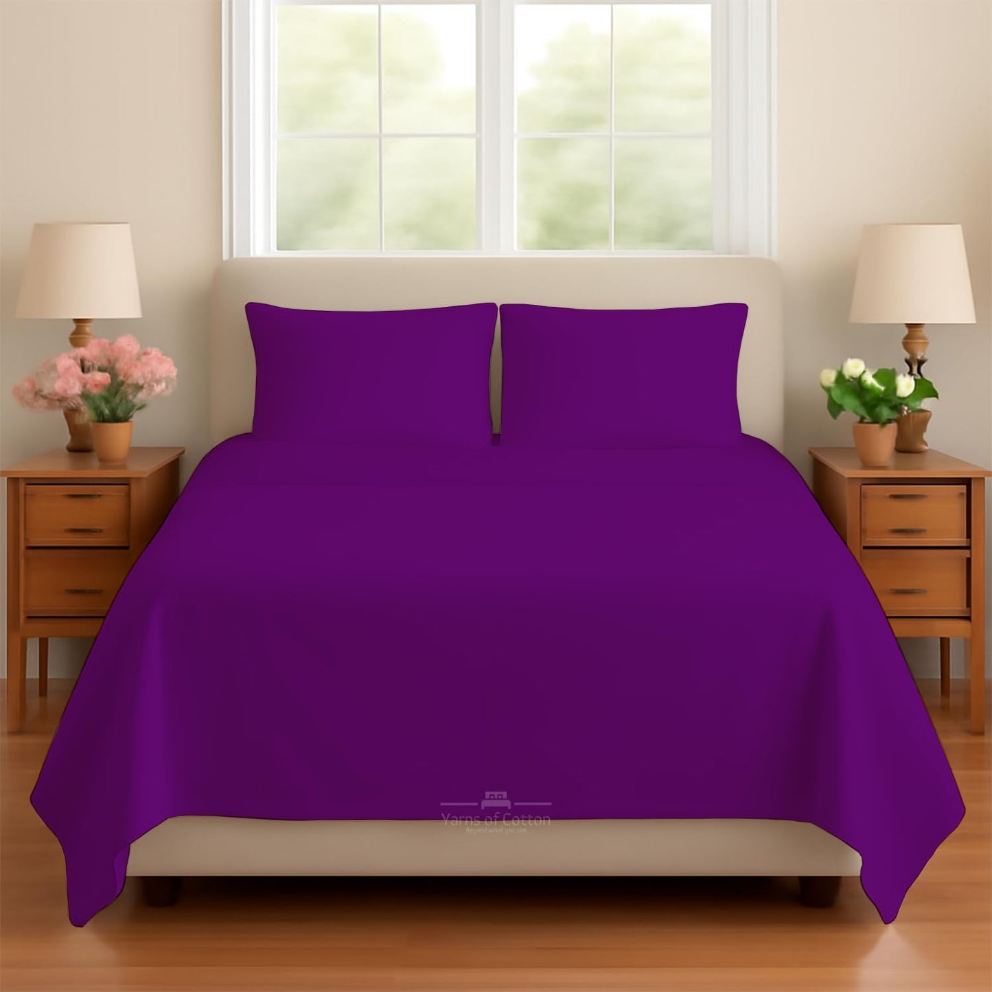 Sleeper Sofa Bed Sheet, 100% Cotton 400 Thread Count, 4 Piece Set, Deep Pocket Fitted Sheet, Soft Wrinkle Free & Breathable, Luxury Hotel Quality, Fits Up to 6 Inch Mattress (Full, Purple)