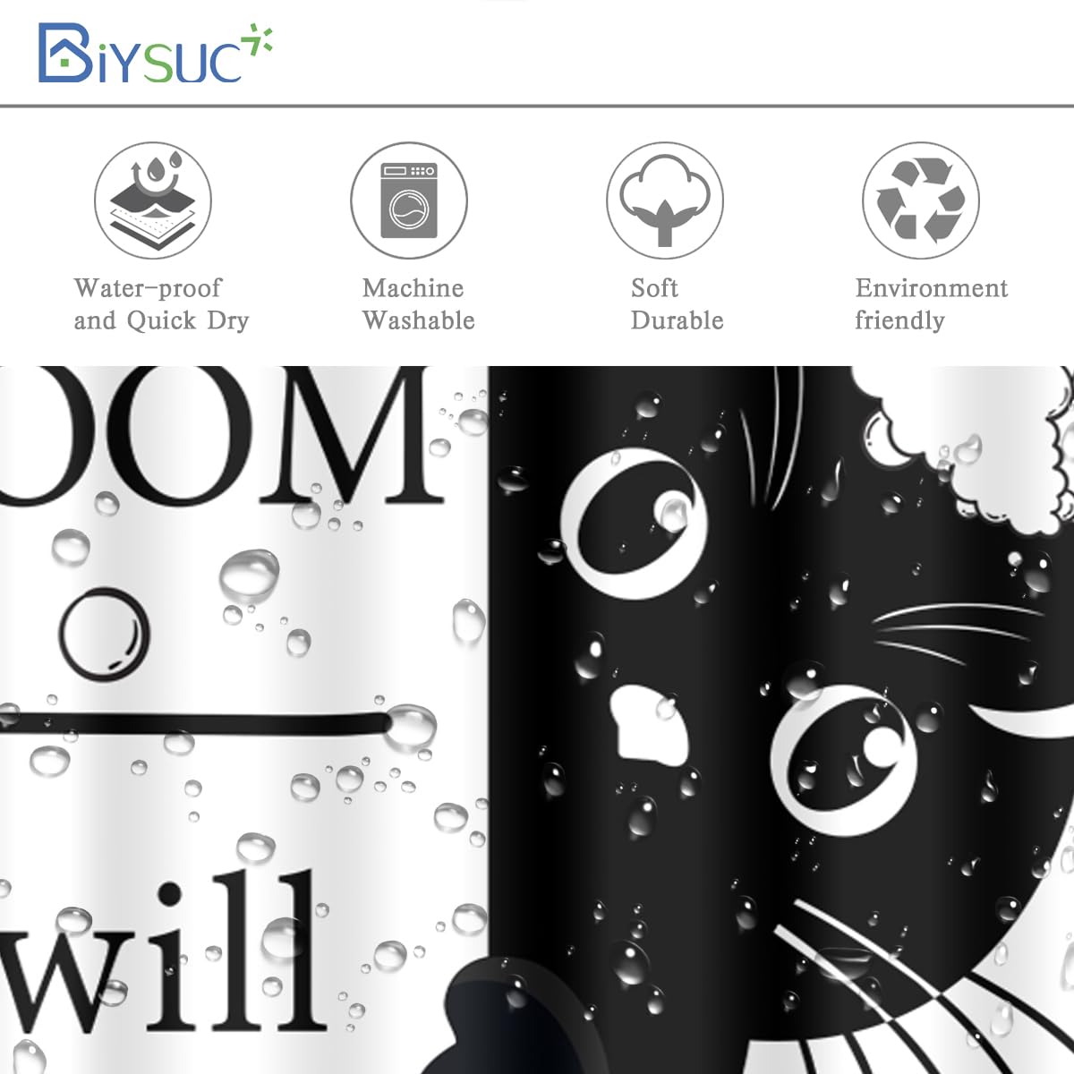 BIYSUC Funny Cat Shower Curtain Cat Lovers Welcome to Bathroom Cute Animal Home Decor Waterproof Polyester Fabric 72Lx72W Inch with Plastic Hooks