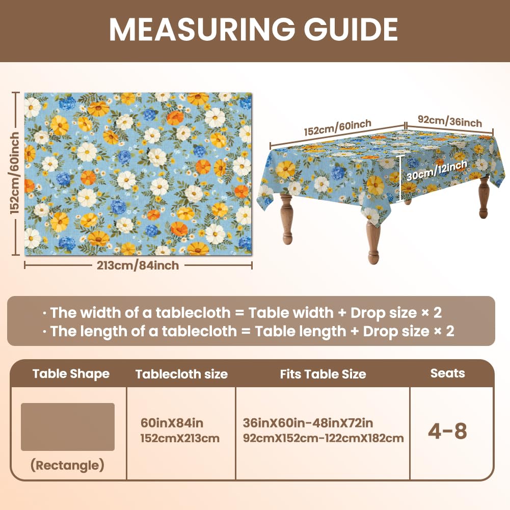 ANATTASOUL Daisies and Hydrangeas Rectangle Table Cloth Waterproof 6ft Fall Tablecloth, 84"x60" Stain Resistant and Wrinkle Free Table Cover for Dining Party Buffet Camping Wedding