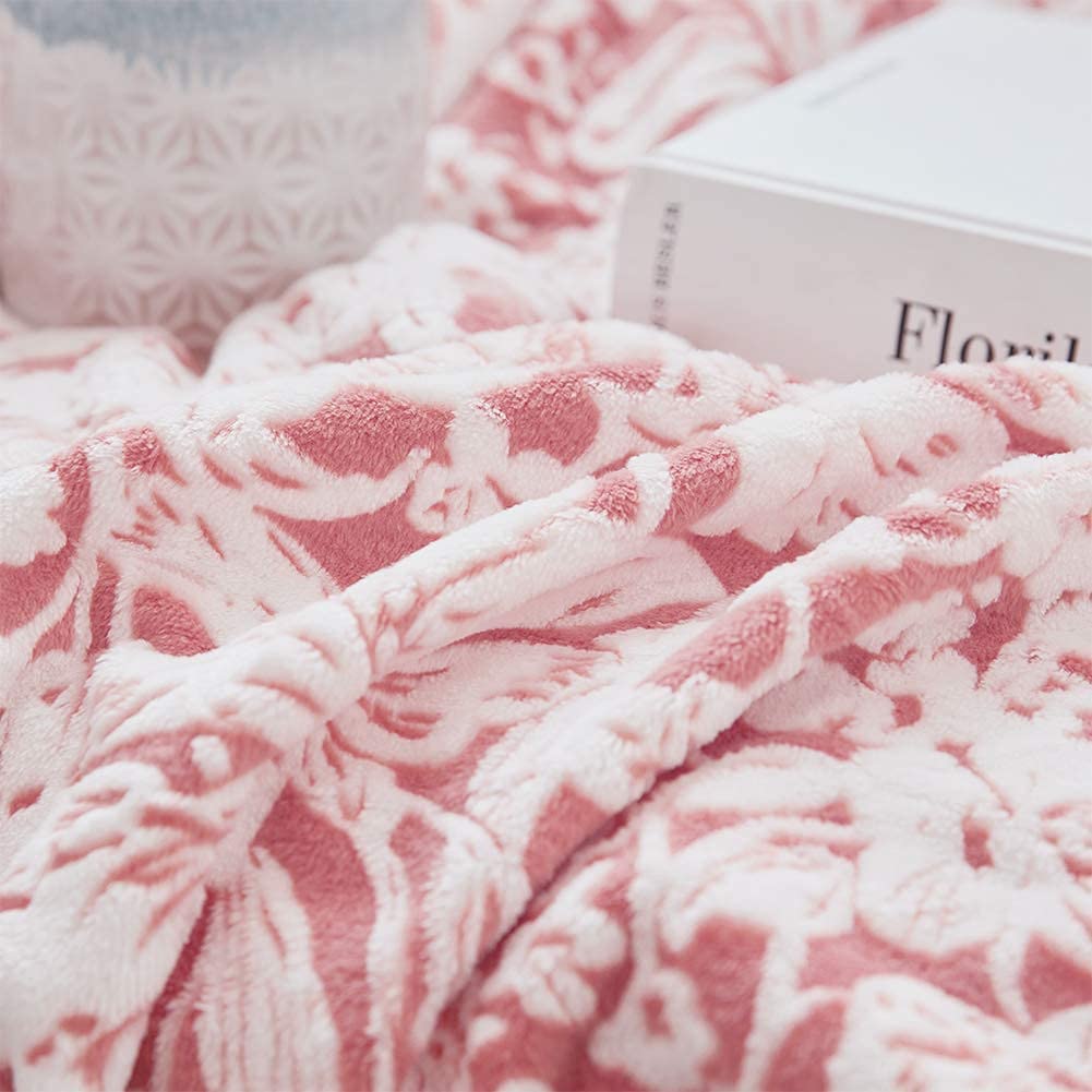 FY FIBER HOUSE Flannel Fleece Throw Blanket Super Soft Lightweight Microfiber with Flower Print for Couch, 60"X80", Peach