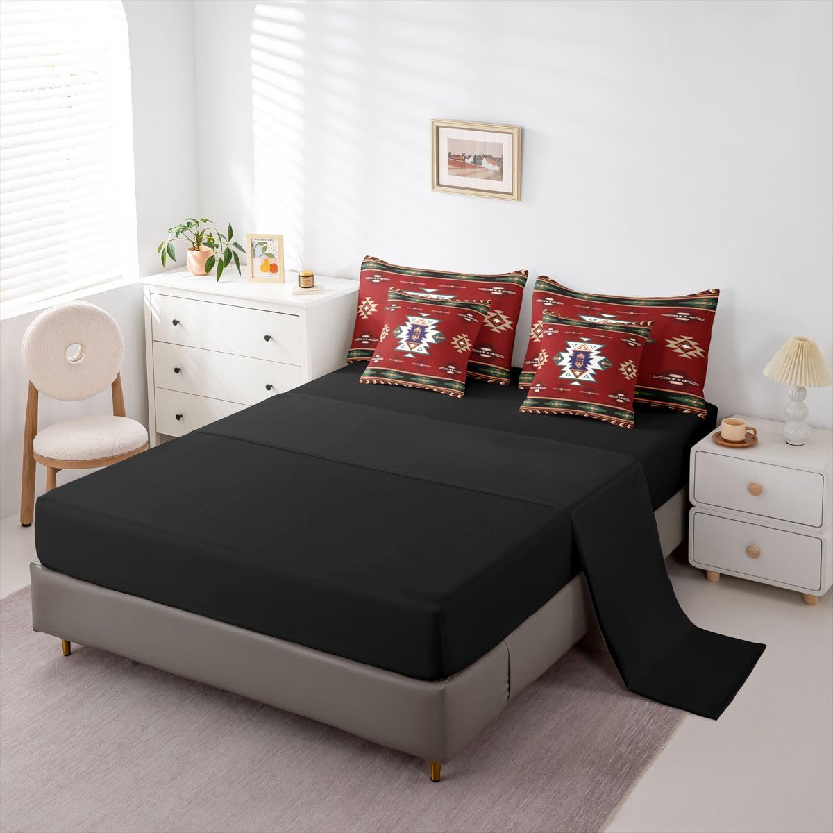Erosebridal Western Twin Comforter Set with Sheets | Boho Decor Geometric 7 Piece Bedding Set Bohemian Aztec Bed in a Bag, Ethnic Tribal Arrow Room Decor,Red