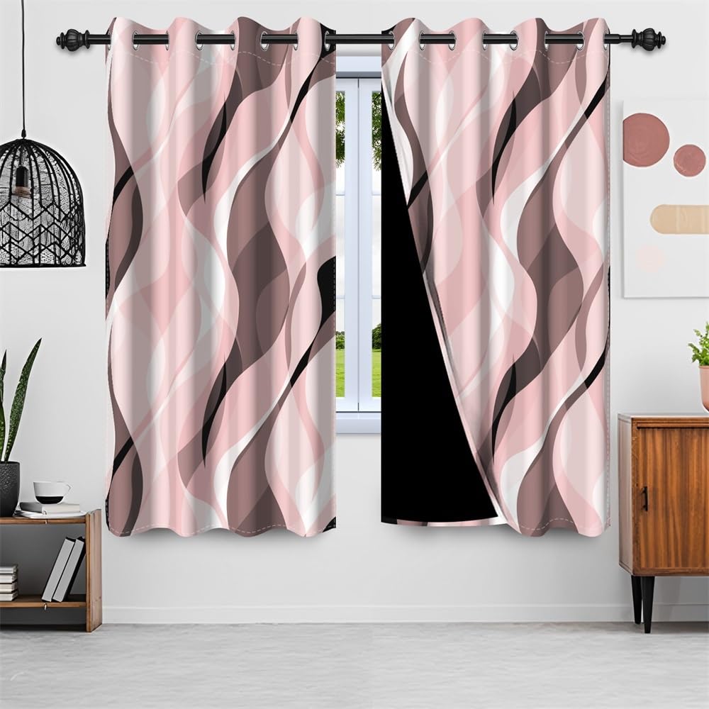 Modern Abstract Striped Window Curtains Retro Geometric Abstract Ombre Grey and Pink Striped Darkening Blackout Curtains for Living Room Bedroom Kitchen Cafe Decor 21x63 Inch,2 Panels
