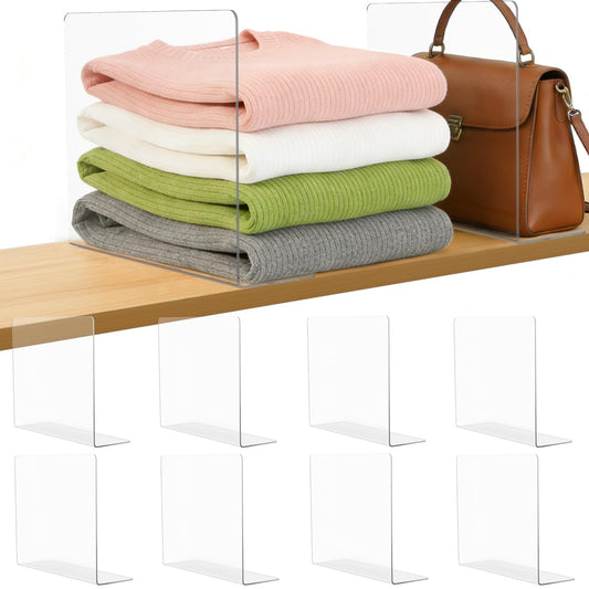 Lebouri Shelf Dividers for Closet Organization: 10" Tall x 12" Deep Acrylic Closet Shelf Dividers for Clothes Sweater Purse - Clear Organizers and Storage Separators for Home Space Saver Enthusiasts