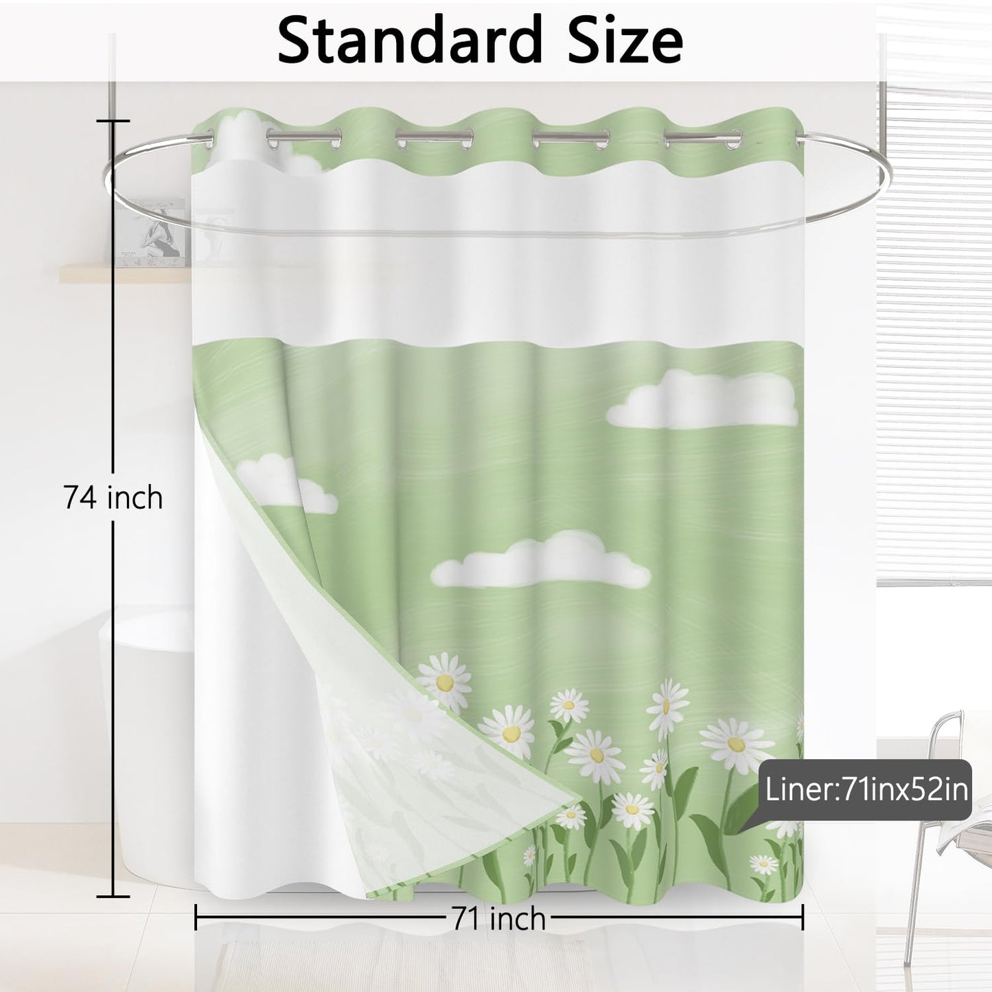 Xiazhilaio No Hook Shower Curtain with Snap in Liner 71 x 74 Inch