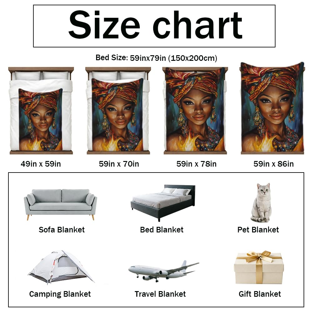 HUNXIAOJ African American Throw Blanket Black Girl Blanket African Gifts for Women Tribal Bedding Ethnic Decor Warm Soft Flannel for Sofa Couch (49in x 59in)