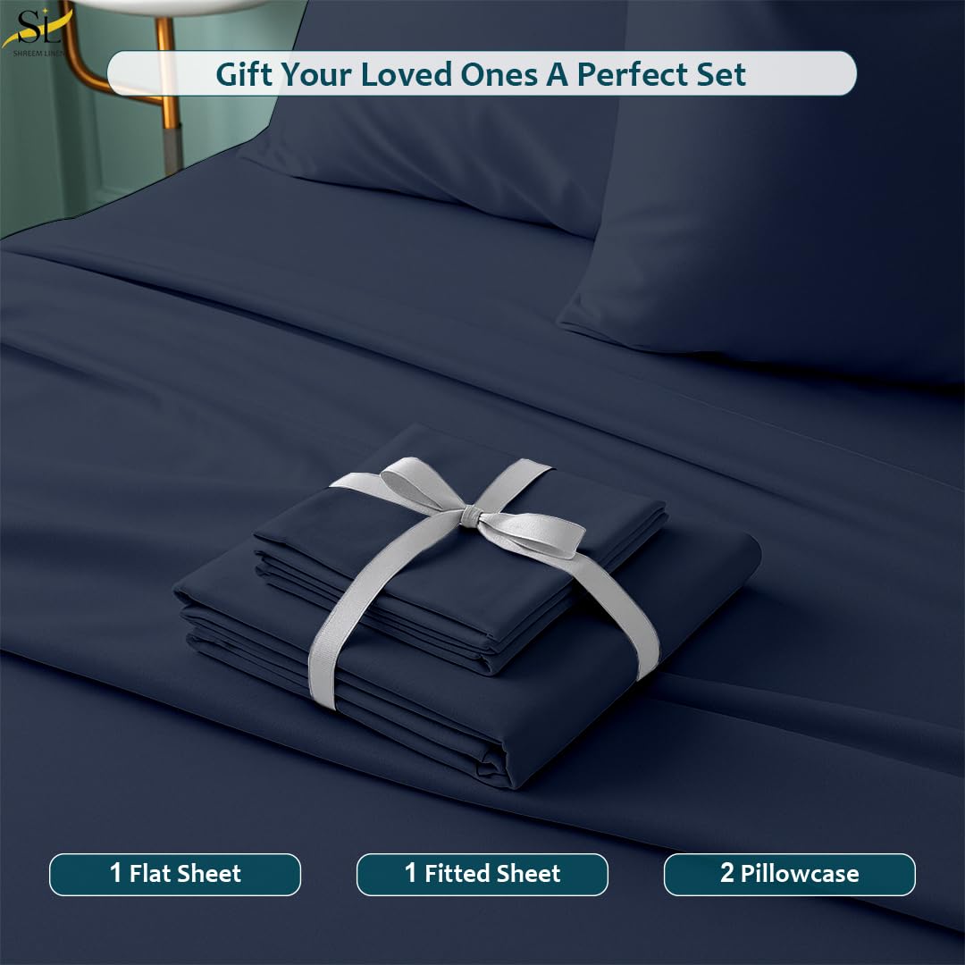 King Sheet Set - 4 Piece Ultra Soft Brushed Microfiber Bed Sheets - 15" Deep Pockets, Wrinkle-Free & Breathable for a Secure Fit Sheets & Pillowcases (King, Navy Blue)