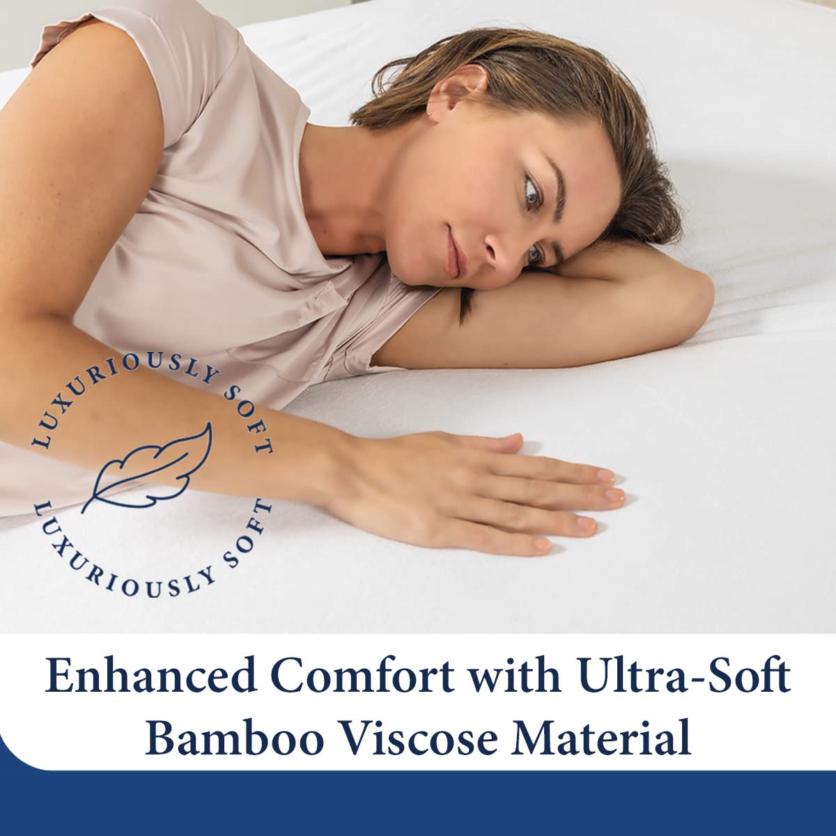 Cosy House Collection Luxury Mattress Protector - Blend of Rayon Derived from Bamboo - Master Bedroom Essentials - Ultra Soft Comfort, Stays Cool & Quiet - Premium Fitted Sheet Style (Queen) White