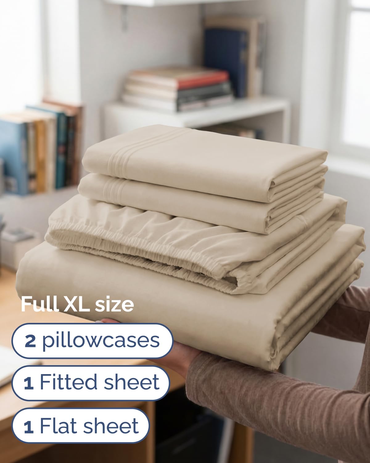 Full XL Bed Sheet - 4 Piece Full XL Bed Sheets Set - Ultra-Soft, Comfy, Breathable & Cooling - Hotel Luxury Bedding for Women & Men with Deep Pockets - Wrinkle Free & Fade Resistant - Oeko-Tex - Wheat