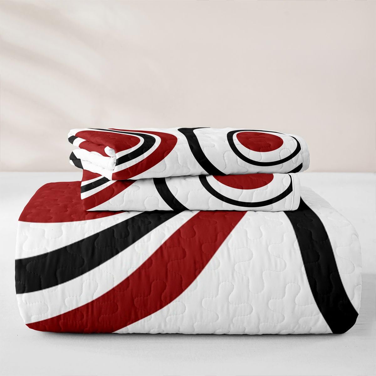 Erosebridal Red Black Circles Quilt Set Striped Abstract Quilt Twin Size Modern Geometric Coverlet Minimalism Lines Boho Simple Art Quilted Bedspread with 1 Pillowcase