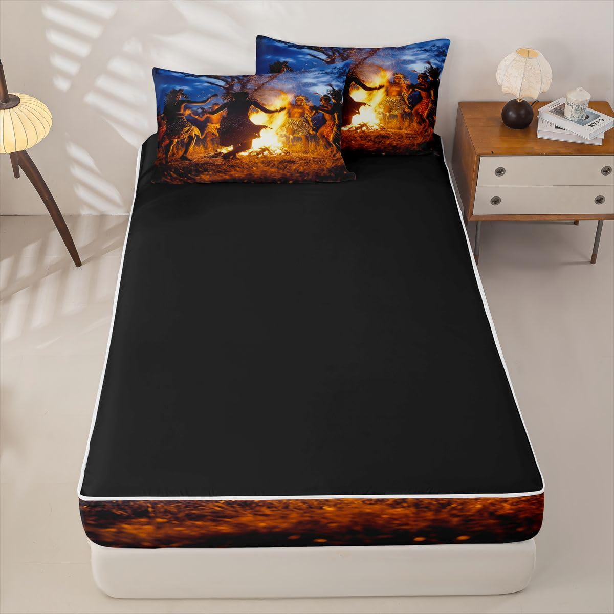Erosebridal Black Men Zippered Comforter Set African Zipper Bedding Set Twin Size Boho Aztec Bed in a Bag Tribal Exotic Comforter with Sheets