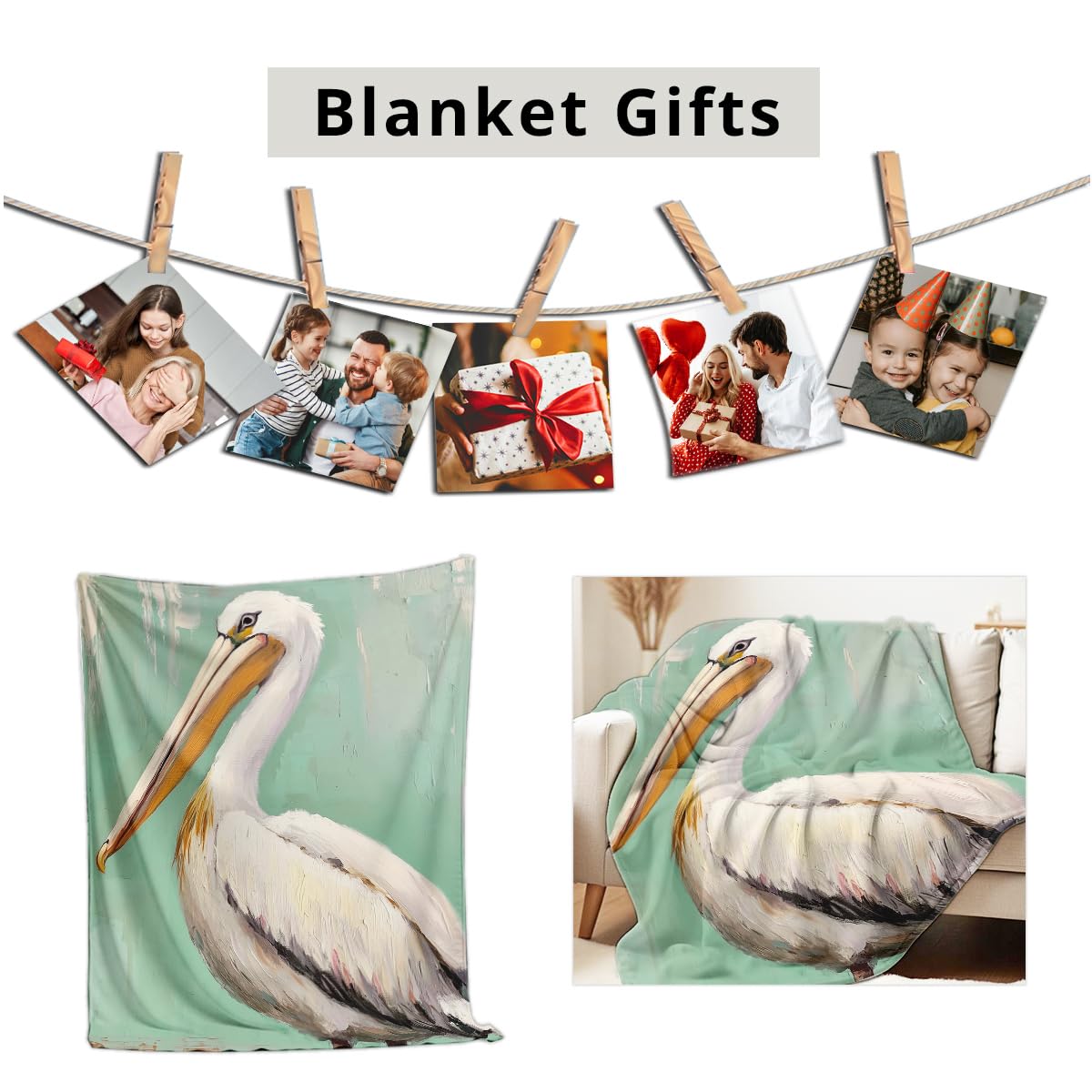 HUNXIAOJ Pelican Throw Blanket for Couch Bed Coastal Bird Print Flannel Blanket Soft Warm Beach Themed Animal Throw for Bedroom Home Decor Pelican Gifts (49"x59")