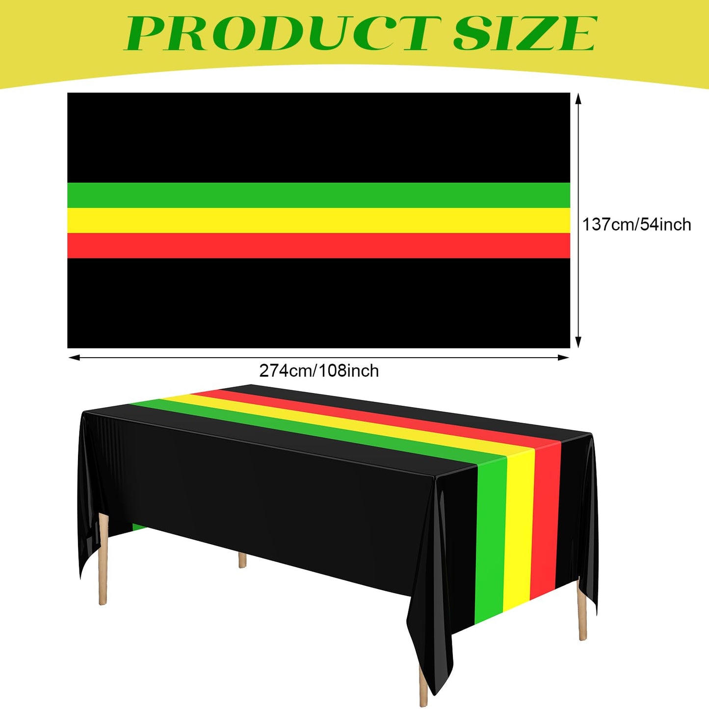 Oudain 6 Pcs Africa Flag Tablecloth Rectangle Plastic Tablecloth Disposable Table Cloths for Country Flag Table Cover for Family Kitchen Dining Decoration, 54 x 108 in(Black 1)