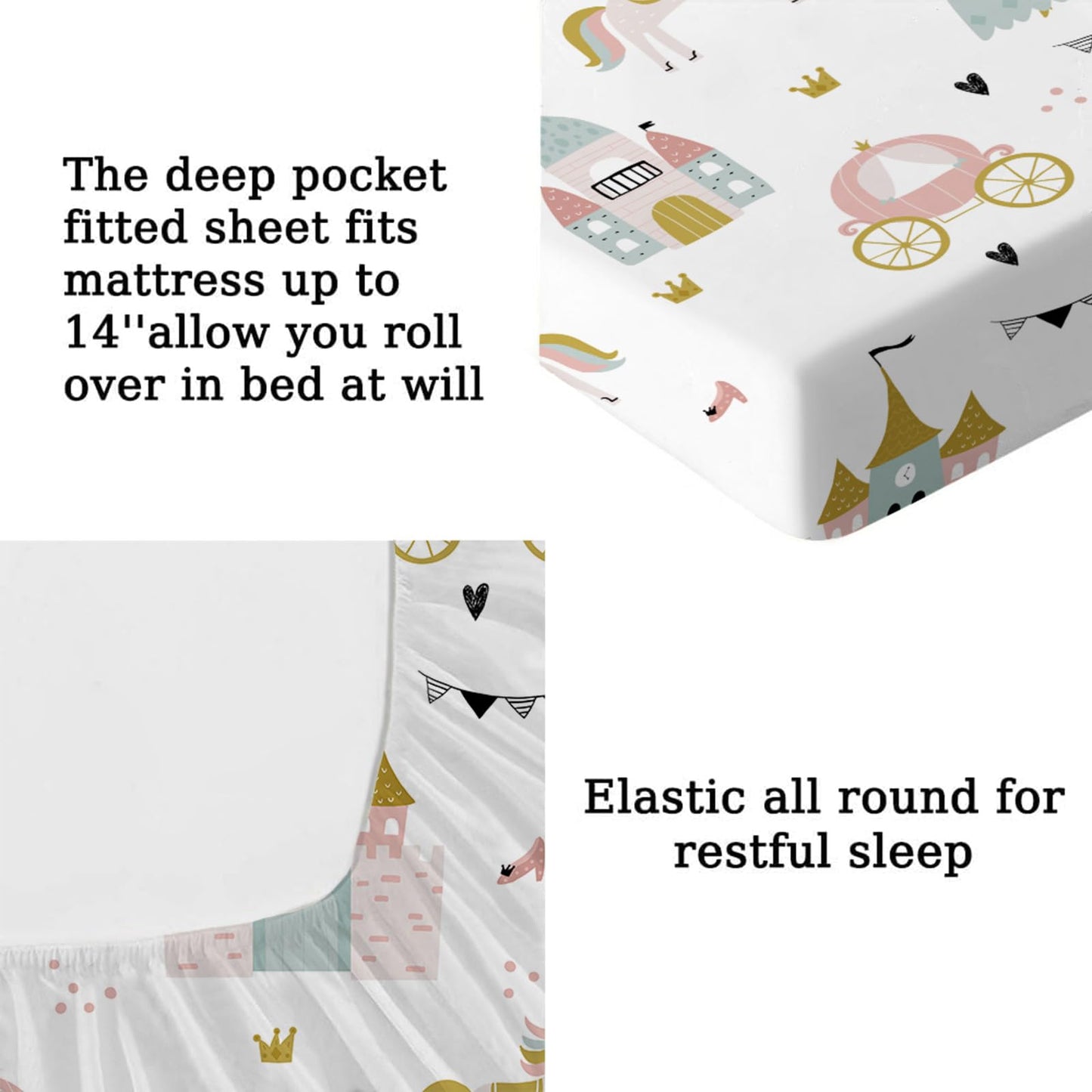 MUSOLEI Princess Fitted Sheet Set Cute Girl Castle Sheet Girl Bed Sheets Girls Teens Kids Bedding Set 1 Deep Pocket Fitted Sheet with Pillowcases Microfiber (Princess, Twin)