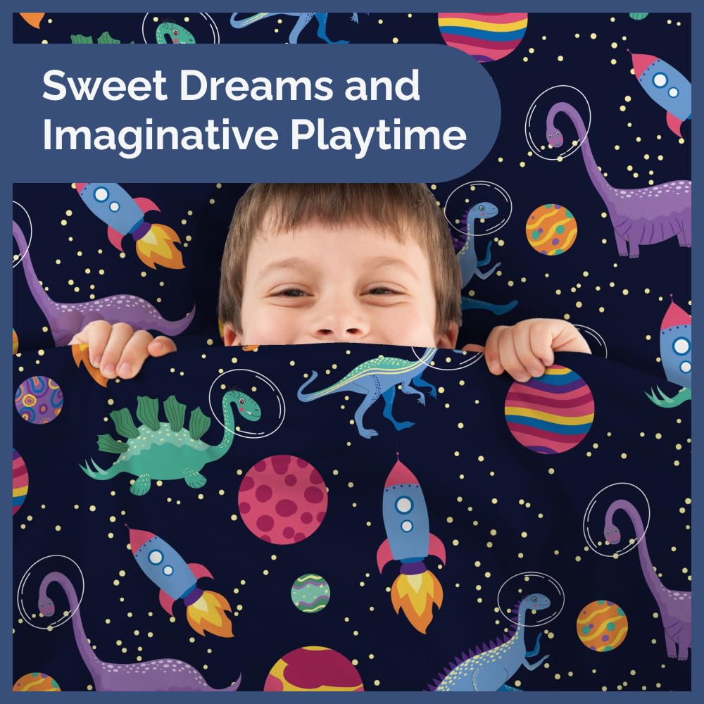 Kids Twin Size Bed Sheet Set - 3 Piece Kids Loft Bed Sheets - Space Dinosaur Themed Bedding - Soft, Cute - Breathable and Machine Washable - Colorful Dino Bed Set for Boys, Girls, Teens and Toddlers