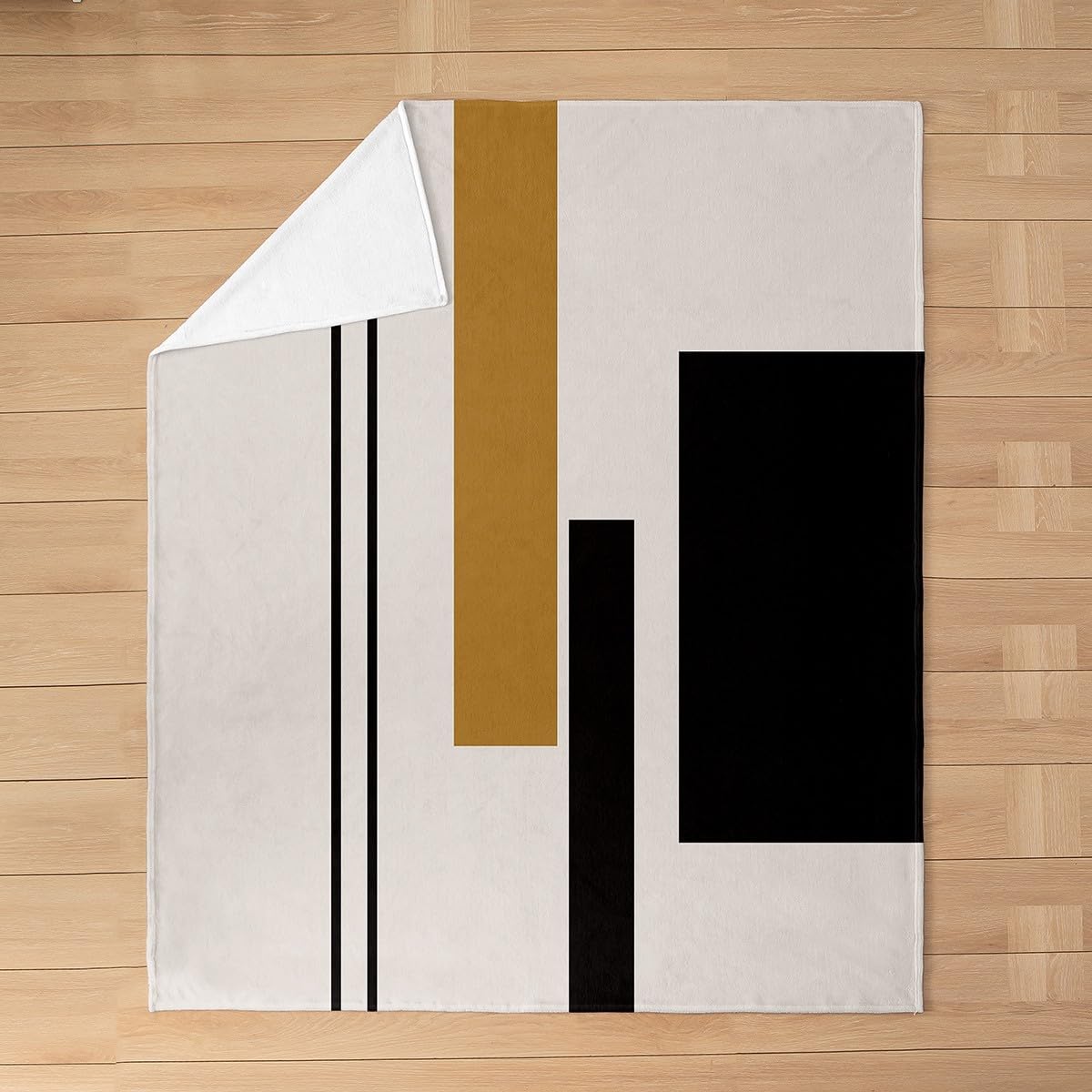 jejeloiu Black Gold Fleece Throw Blanket Throw 50"x60" Modern Abstract Flannel Blanket Plush Fuzzy Decor Geometric Aesthetic Striped Minimalist Soft Microfiber for Bed Couch Chair Living Room