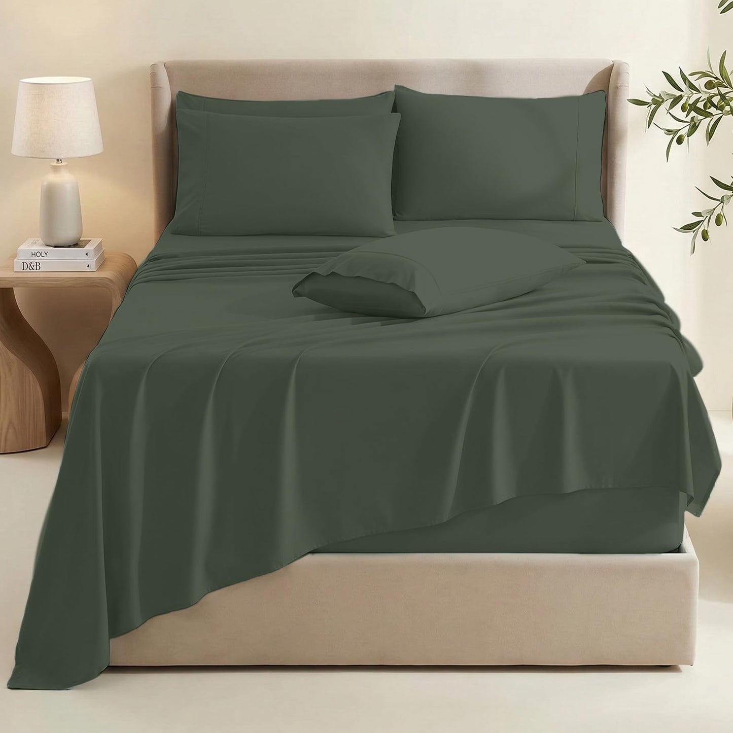 Hearth & Harbor Bed Sheets, Luxury Soft 6 Piece Bed Sheet Set Extra Deep Pocket Fitted Sheets Fits Mattress up to 21", Double Brushed Bedding Sheets & Pillowcases,