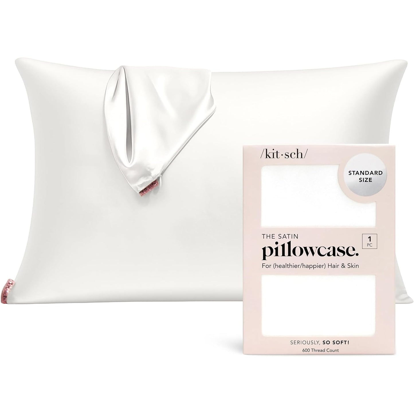 Kitsch Satin Pillowcase with Zipper for Hair & Skin - Softer Than Silk Pillow Cases, Smooth Cooling Satin Pillow Case, Wrinkle-Free, Machine Washable - Pillow Cases Standard Size (19x26) - Ivory