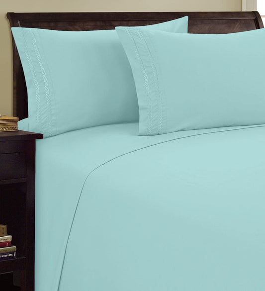 Elegant Comfort 1500 Premier Chain Design Hotel Quality Luxurious Silky Soft Wrinkle & Fade Resistant 4 pc Sheet Set, Deep Pocket Up to 16" - Queen Aqua