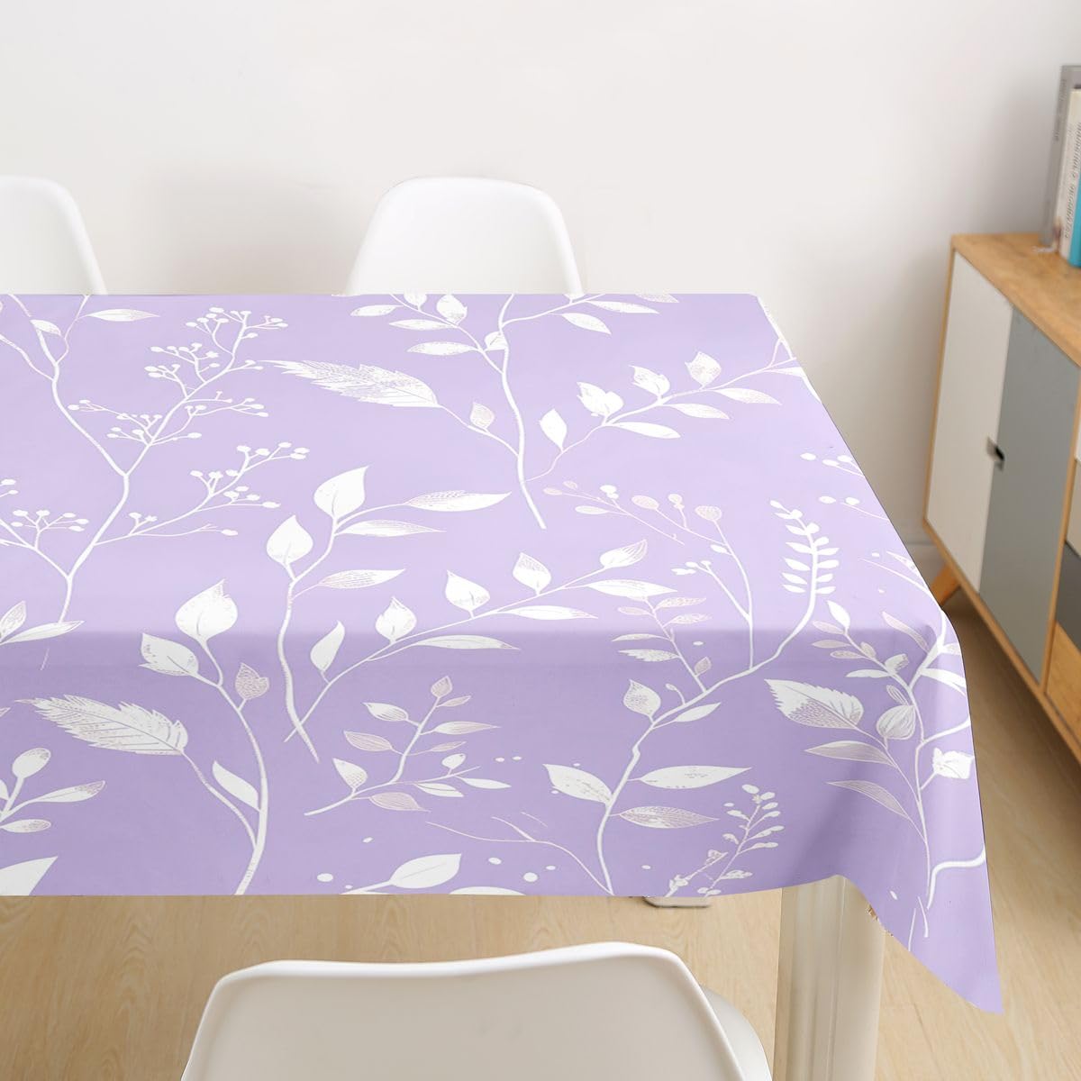 Homewish Country Leaves Tablecloths,Floral Leaf Plant Botanical Table Cover,Rustic Farmhouse Natural Table Cloth,Purple Table Accessories for Kitchen,Rectangle 55"x71"