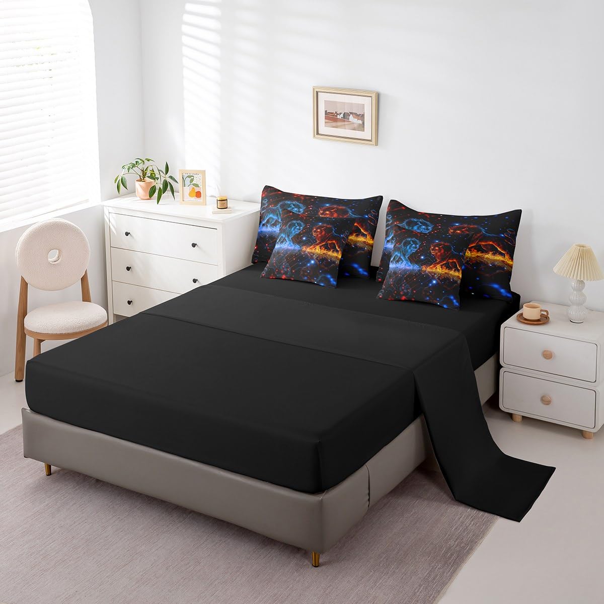 Lion Bed Set Wild Animal 7 Pieces Bedding Set for Kids Safari Print Bed in a Bag with Comforter, Sheets, Pillowcases Women Men Ultra Soft Decor Dot All Season Breathable Lightweight Twin Size