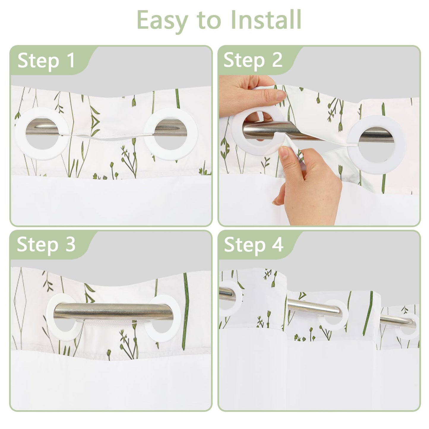 NAEMBCU Fresh Botanical Shower Curtain with Snap in Liner Waterproof