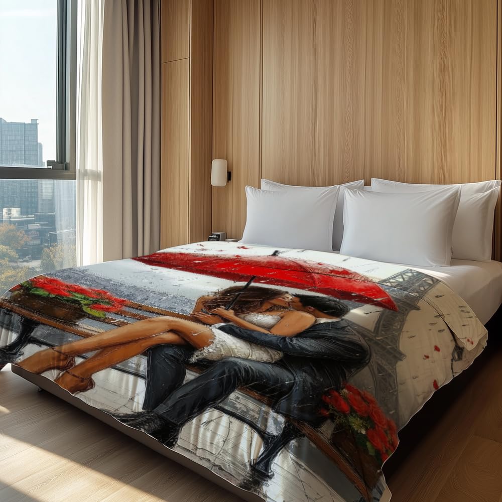 HUNXIAOJ Paris Throw Blanket Eiffel Tower Decor Romantic Gift Warm Soft Flannel for Adults Bed Sofa Couch (49in x 59in)