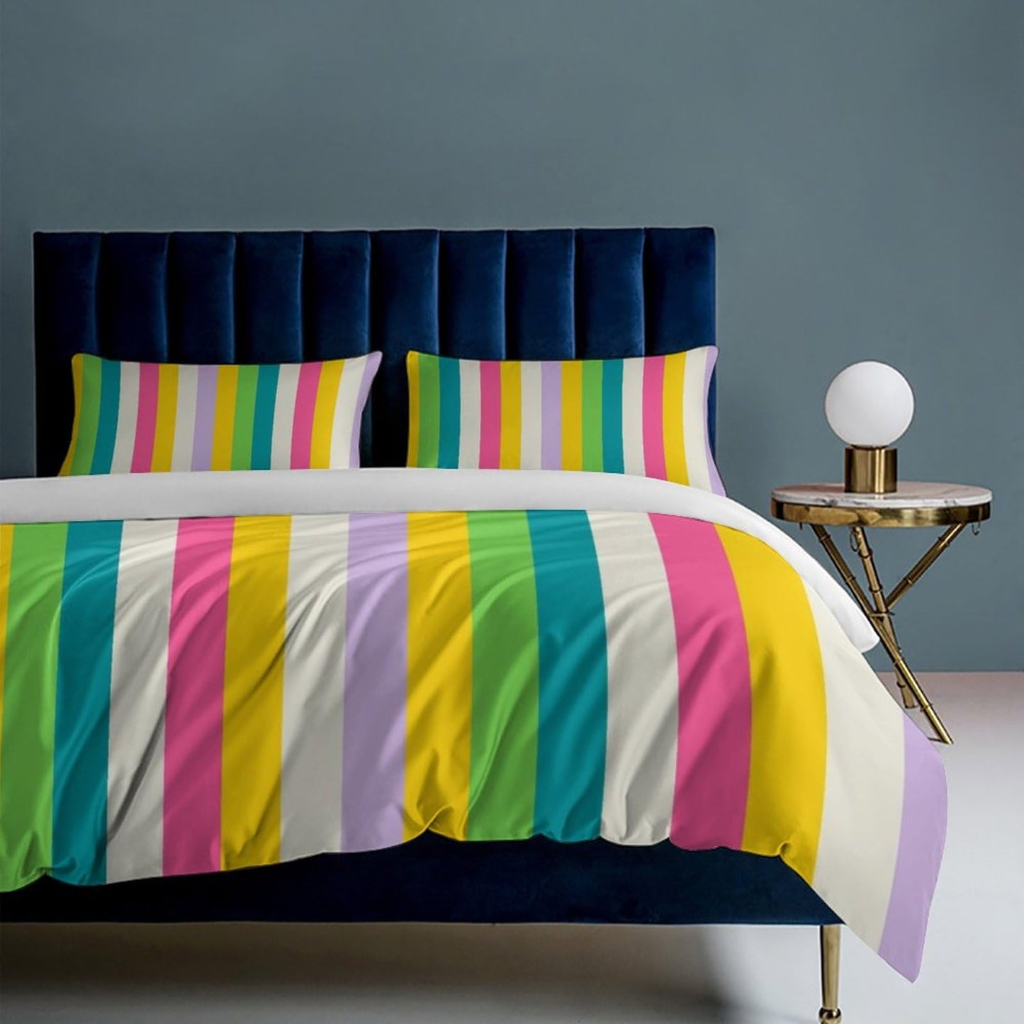 Focusbrite Rainbow Duvet Cover Set, Rainbow Lines Pattern Spectrum of Colors Abstract Art Decorative，Aesthetic Abstract Art Bedding 3 Piece (1 Duvet Cover 86"x70" + 2 Pillow Sham 20"x30")