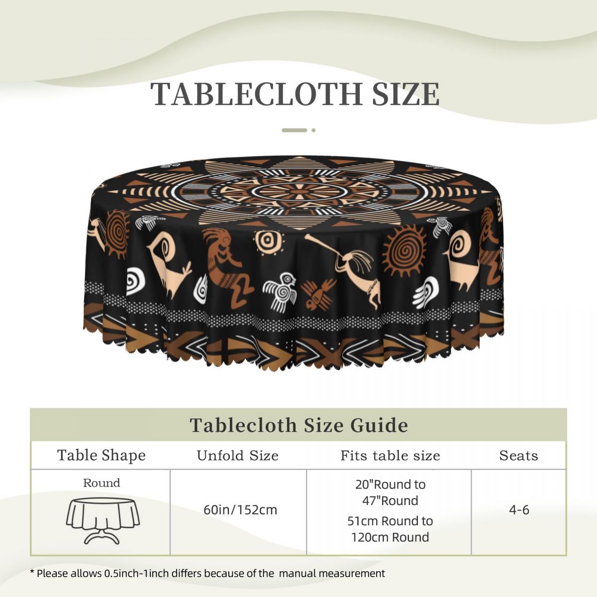 African Tribal Tablecloth, Traditional Ethnic Totems Rustic Abstract Geometric Pattern Print Water Resisitant Table Cover for Dining Kitchen Living Room Home Party Holiday Decor 36 inch Round