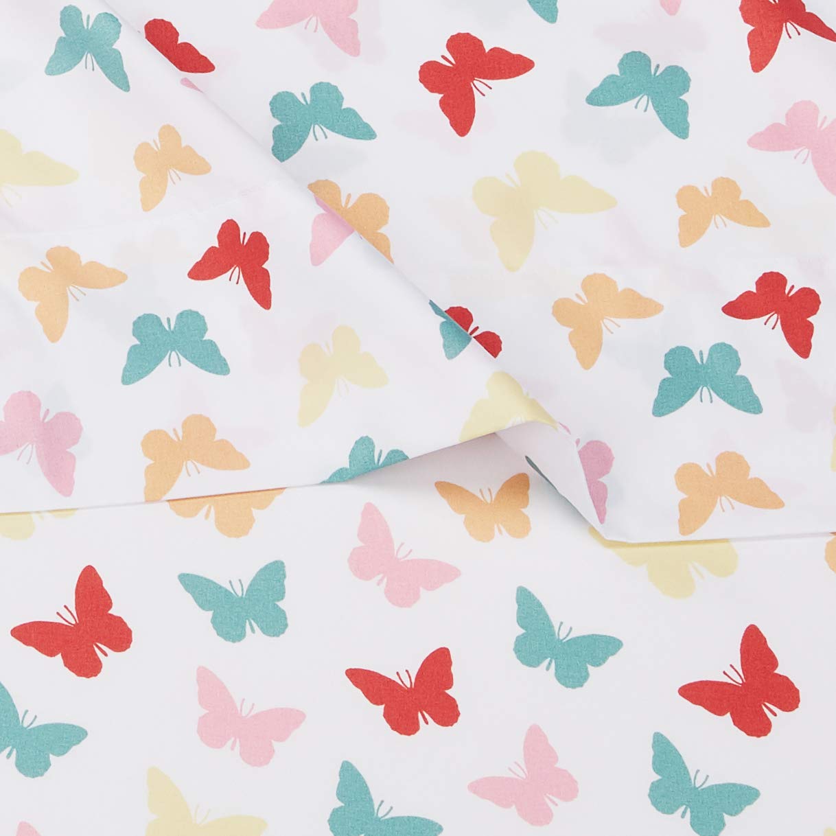Amazon Basics Kid's Soft Easy-Wash Microfiber 3-Piece Sheet Set, Twin, Multi-Color Butterflies, Butterfly Friends, Printed