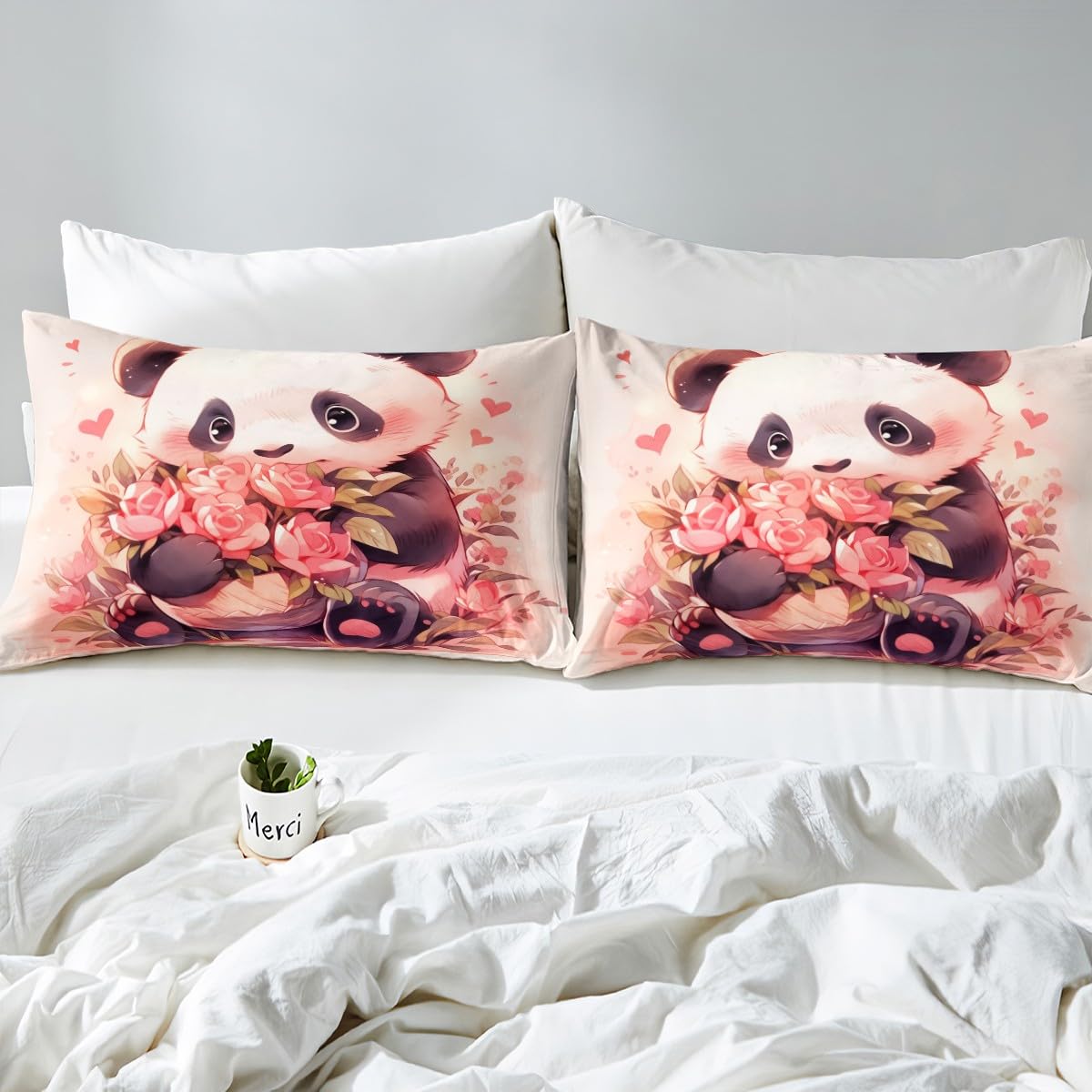 Feelyou Panda Bedding Set Full, Cute Panda Duvet Cover Cartoon Panda Comforter Cover Kids Toddler Boys Girls Kids Panda Bedspread Cover Microfiber Bed Set with 2 Pillow Case(No Comforter)