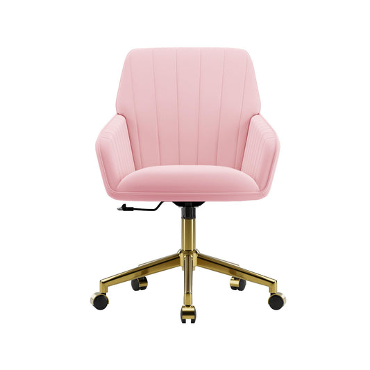 YITAI Velvet Office Desk Armchairs with Gold Base and Wheels,Modern Height Adjustable 360 Degree Swivel Upholstered Vanity Chairs for Living/Room Bedroom/Study,Pink