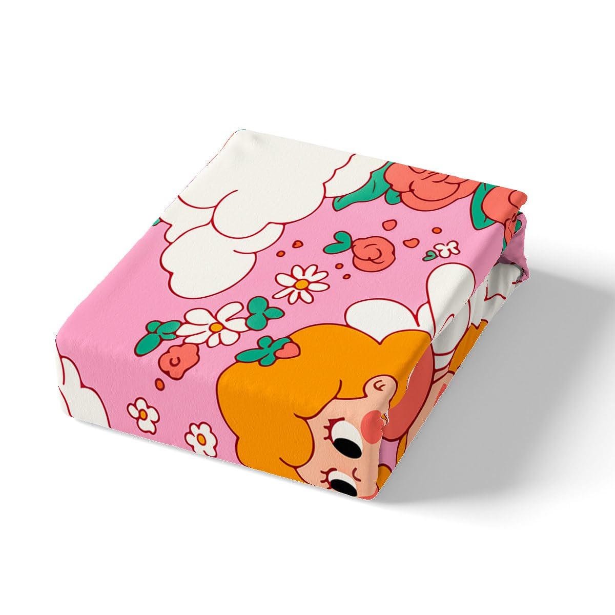 Feelyou Boys Girls Valentine's Day Bed Sheet Set Full Size, Angel Baby Bedding Set Love Heart Fitted Sheet Kids Romantic Teens Bed Cover Bedroom Decor with 2 Pillow Case (No Flat Sheet)