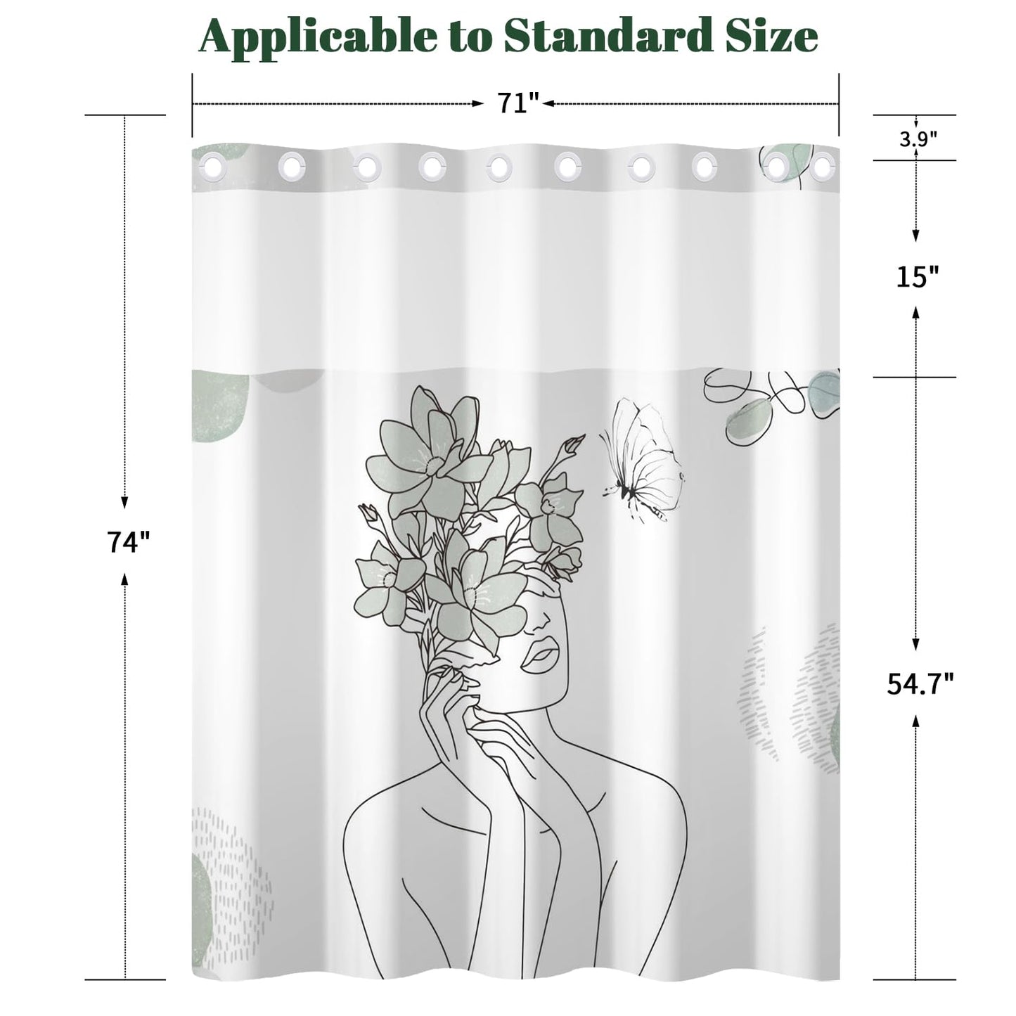 Xiazhilaio Minimalist Artistic No Hook Shower Curtain with Snap in Liner