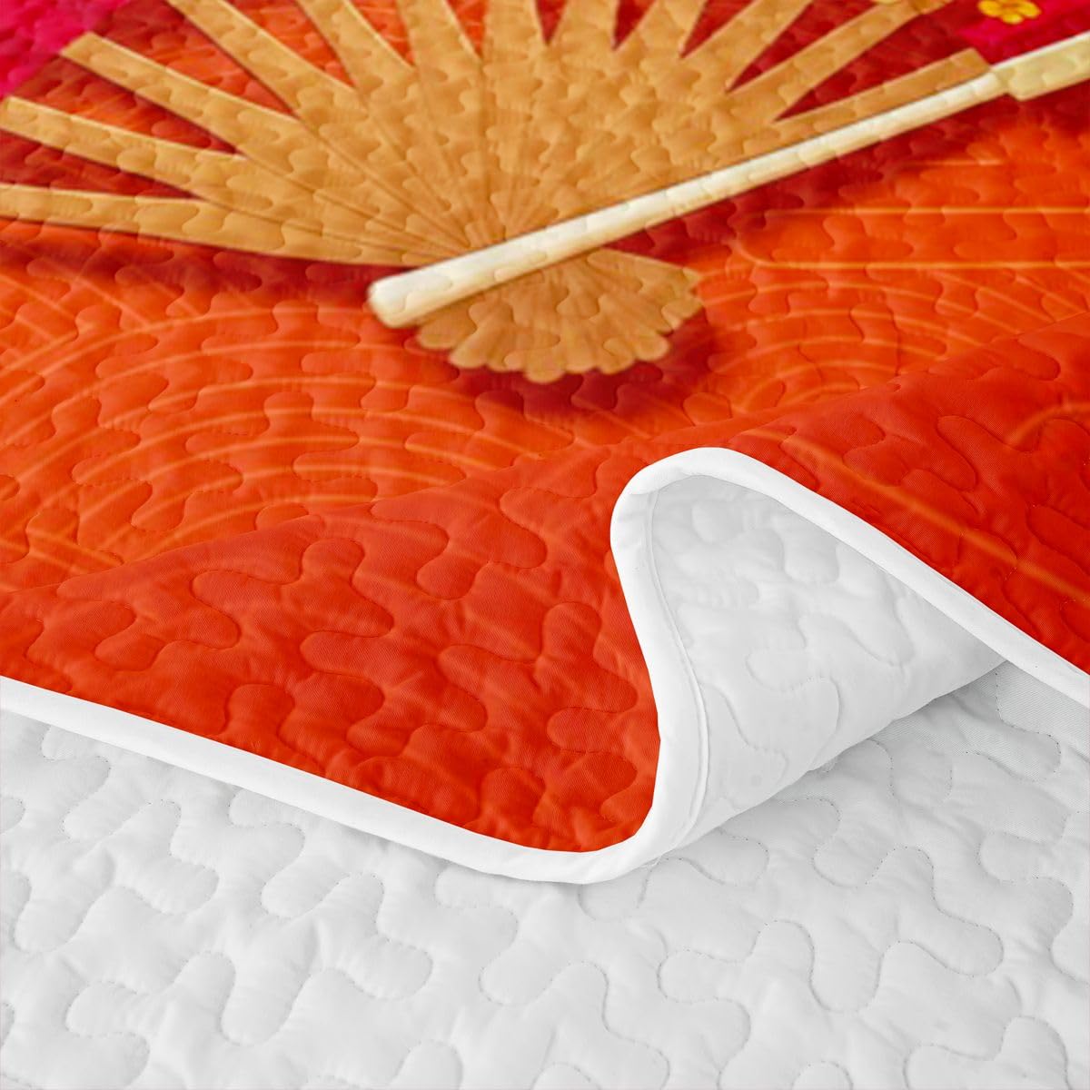 Erosebridal Japanese Folding Fans Quilt Twin Size - Japanese Style Bedspread Japan Cherry Blossoms Bed Coverlet with 1 Pillowcase