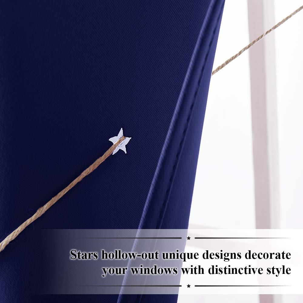 NICETOWN Kids Blackout Curtains for Bedroom - Hollow Star Space Inspired Night Sky Twinkle Blue Children Star Curtain, Window Drape (1 Panel, 52 x 63 inches Panel, Navy Blue)