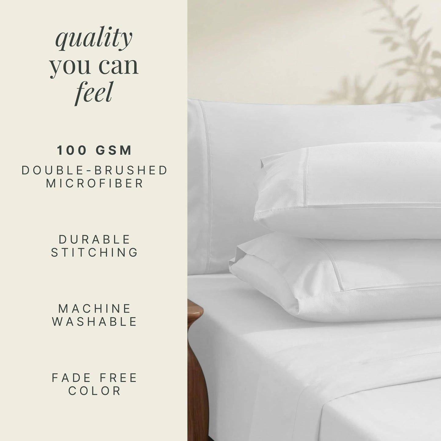 Hearth & Harbor Extra Deep Pocket Queen Sheets Sets - Fits Mattress 18-24 Inches Deep - Extra Deep Pocket Sheets - 6 Piece Queen Size - White