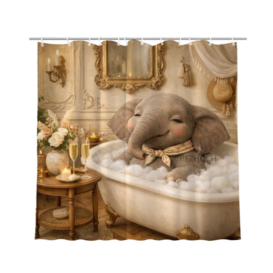 REZHOCH Boho Funny Elephant Shower Curtain 72x72 Inch,Cute Animal in Bathtub Bubbles Vintage Home Bathroom Decor,Waterproof Fabric Farmhouse Rustic Bath Curtain Set with Hooks