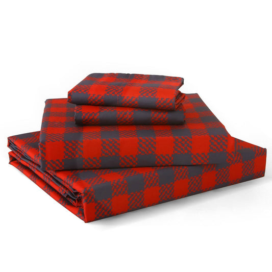 MUXHOMO Queen Size 4 Piece Sheet Set, Soft Breathable Bed Sheet Set for Bedroom with Deep Pocket Up to 16", Wrinkle-Free & Cooling Bedding for Oeko-TEX Certified - Red Plaid