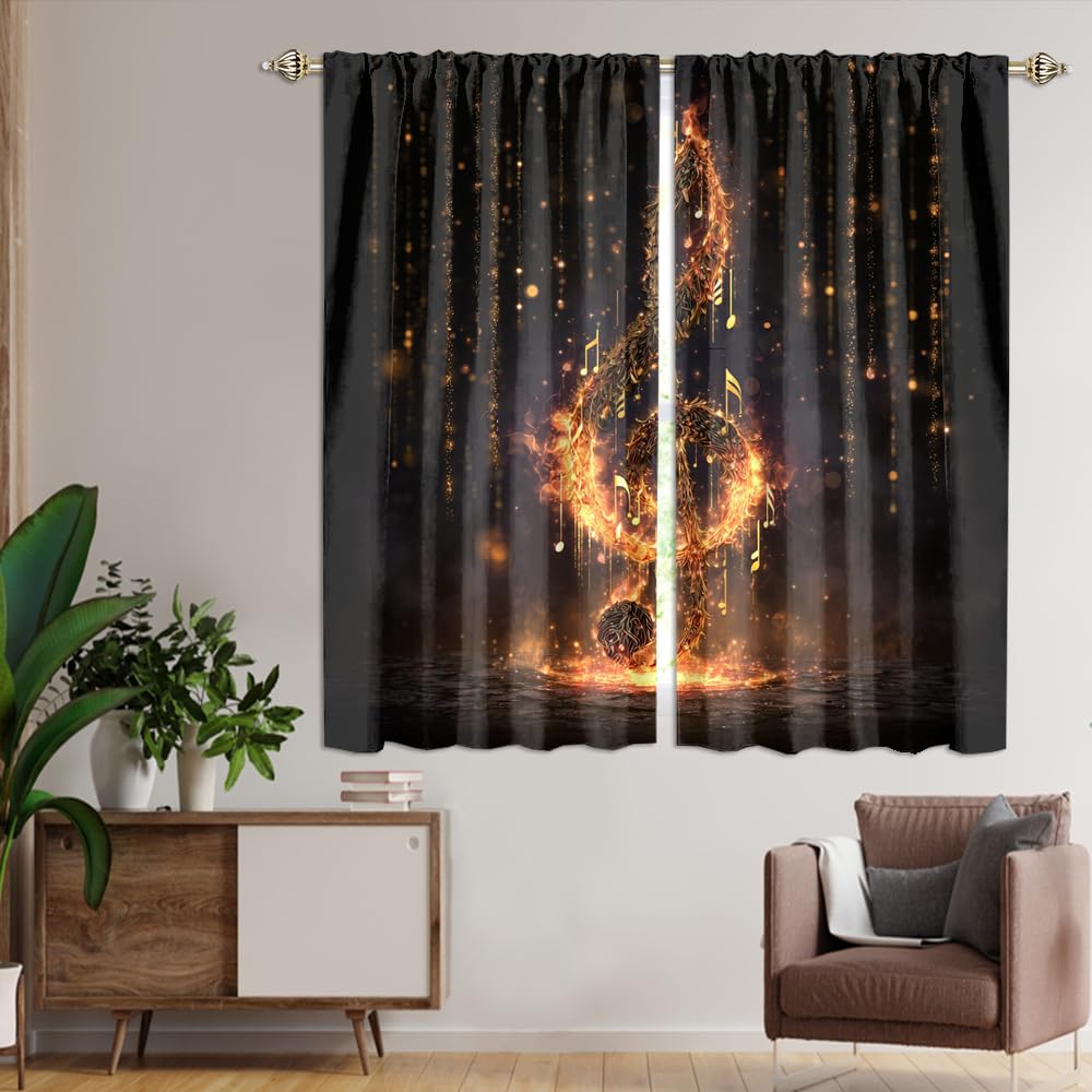 XSUPFLYM Vintage Elegant Music Note Blackout Curtain for Living Room Modern Retro Mid Century Musical Theme Notes Print Thermal Insulated Curtain for Bedroom 2 Panels Each