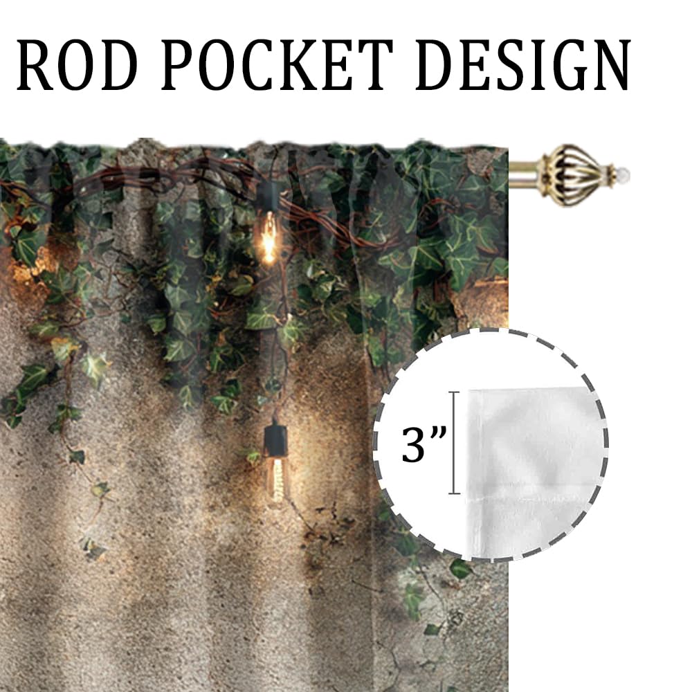 XSUPFLYM Retro Realistic Stone Wall Window Thermal Curtain for Living Room Mid Century Classic Spring Landscape Botanical Plant Green Leaves Blackout Curtains for Bedroom 2 Panels Each 21" W x 54" L