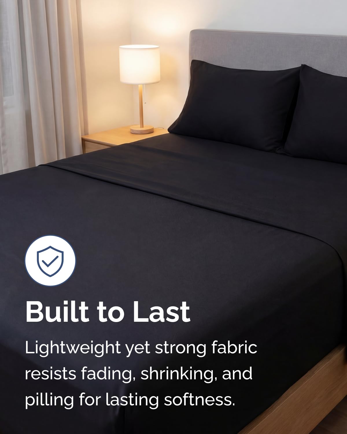 Lightweight 4 Piece Bed Sheet Set Queen Size - Cooling Sheets for Hot Sleepers - Soft Breathable Bedding Set w/ 8-16 Inch Deep Pockets - 1 Flat & 1 Fitted & 2 Pillowcases - Wrinkle Resistant - Black