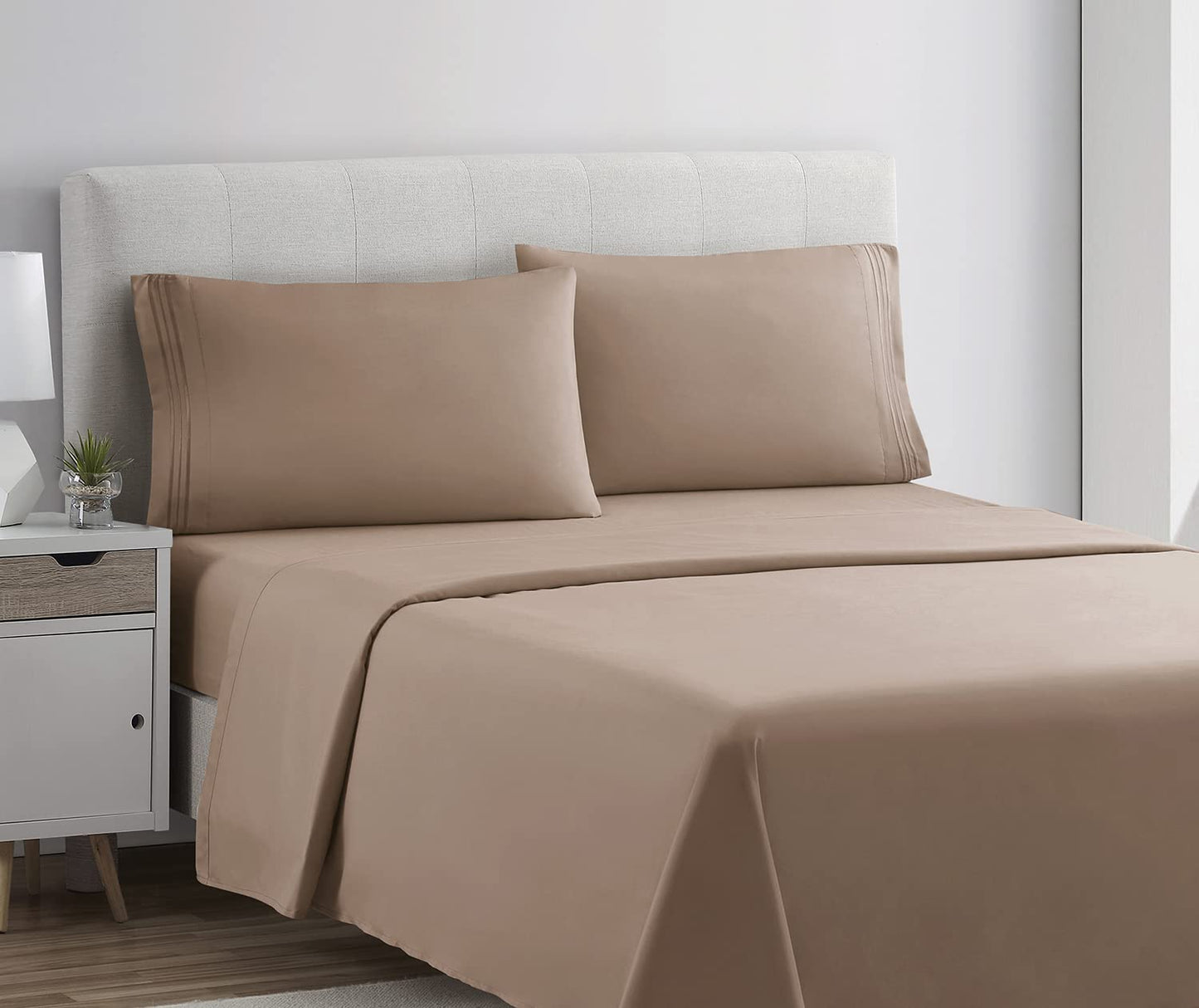 Clara Clark Bed Sheets, Premier 1800 Series 4 Piece Bed Sheet Set, Deep Pocket, Wrinkle, Fade, Stain Resistant, Luxury Soft Bedding Sheets & Pillowcases, King, Taupe Sand