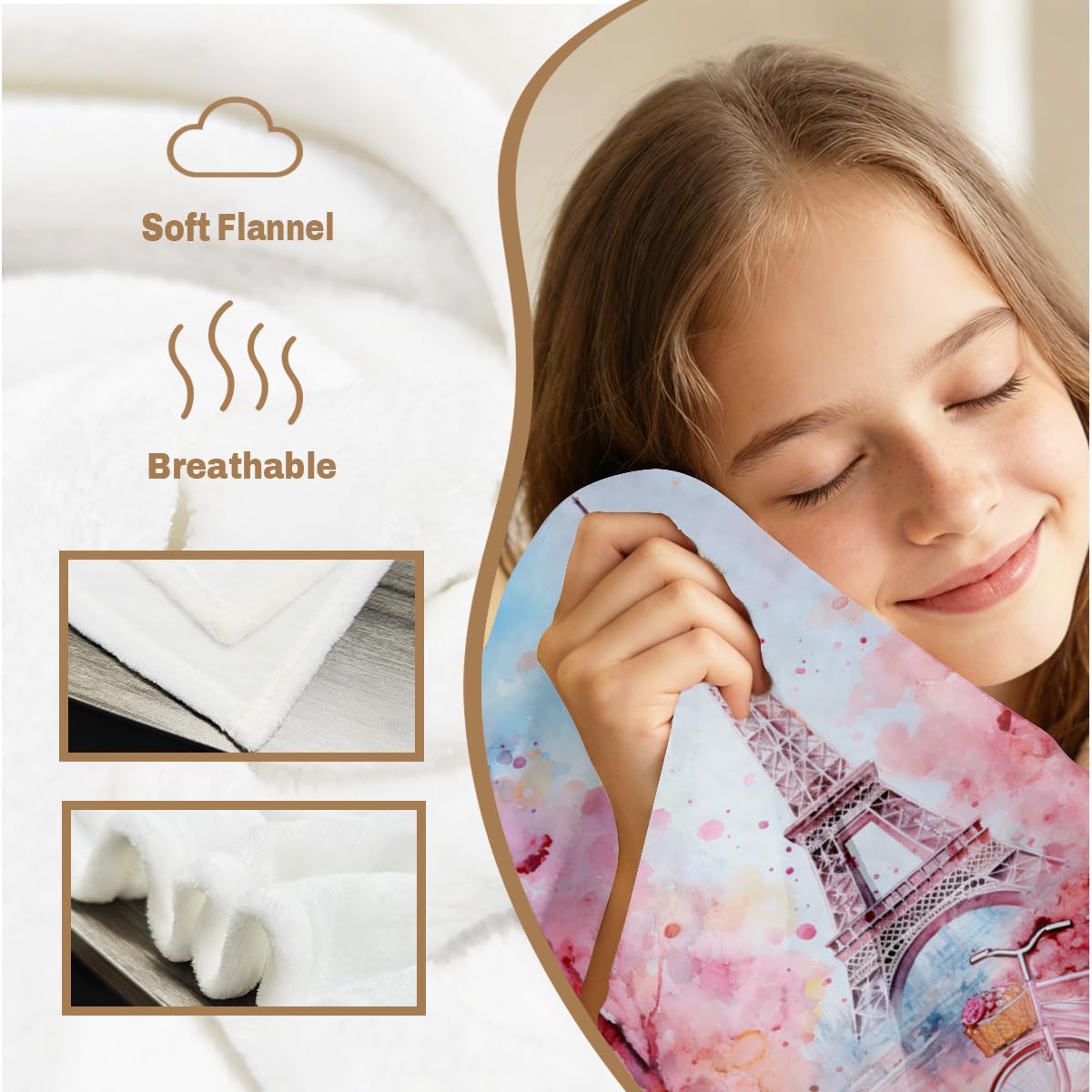 HUNXIAOJ Paris Eiffel Tower Blanket Pink Romantic Paris Decor Flannel Eiffel Tower Soft Throw for Bed Chair Car Sofa Couch Girls Bedroom Home Decor Gifts for Girls Women 49"x59"