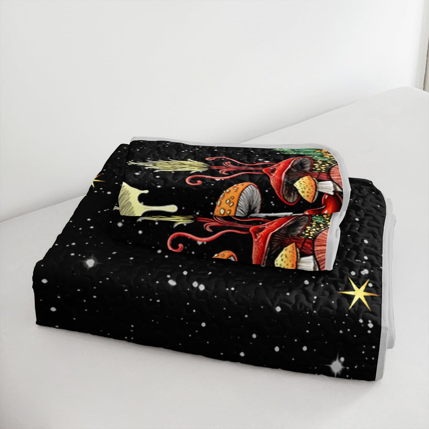 UEVBF Kids Mushroom Bedding Set King Size,Natural Wild Fungus Quilt Sets for Kids Boys Girls Room Decor,Botanical Plants Soft Lightweight Quilt Sets with 2 Pillowcases.