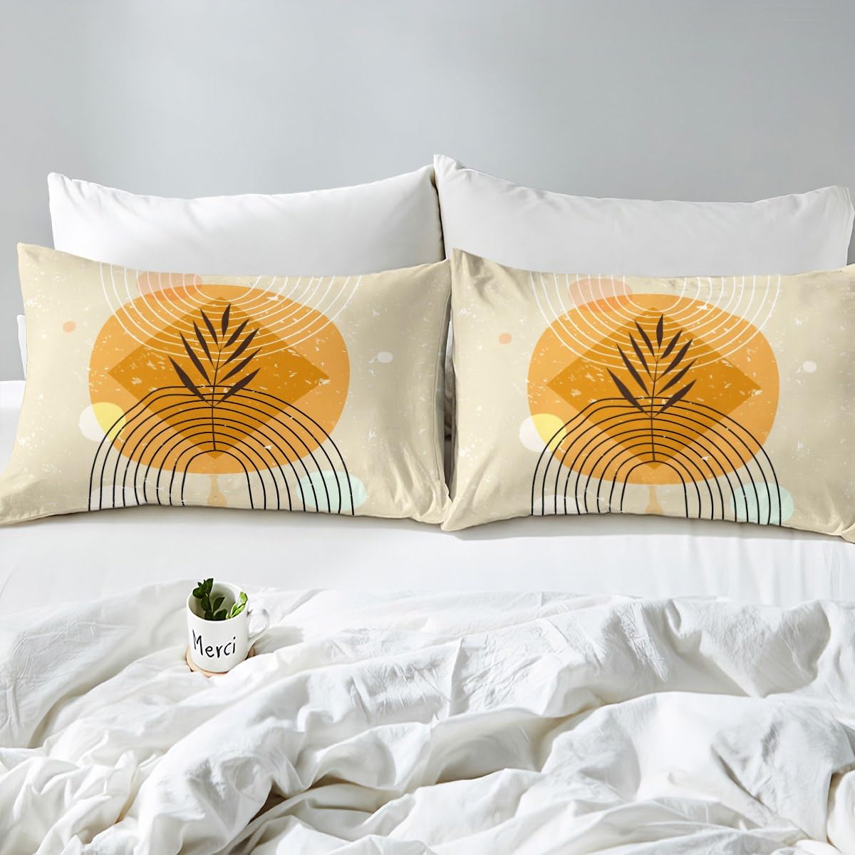 Erosebridal Geometric Stripe Duvet Cover Queen Retro Aesthetic Bedding Set, Beige Minimalism Comforter Cover Modern Artwork Bed Set, Mid Century Bedding with 2 Pillowcase Super Cozy (Zipper Closure)