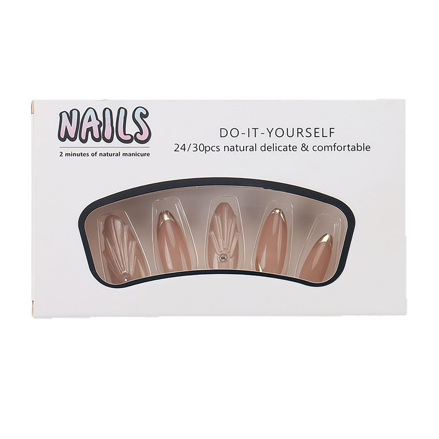 RUOKEXIN Almond Press on Nails Gold French Tip Fake Nails Nude False Nails with 3D Designs Short Nail Press ons Gold Sparkly Artificial Nails for Women 30Pcs